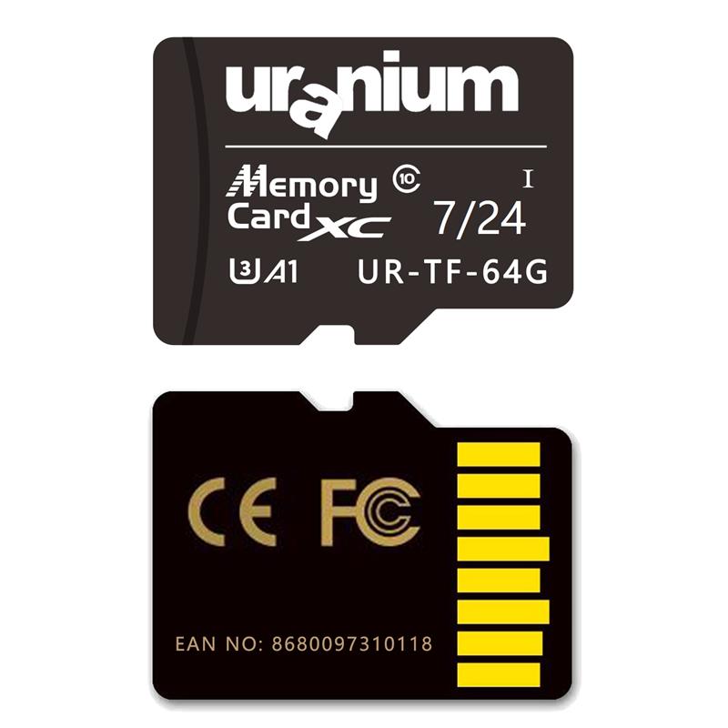 64 GB URANIUM UR-TF-64G MICRO SD CARD 7/24 SURVEILLANCE 60/30MBS HAFIZA KARTI (3 YIL GARANT�) 