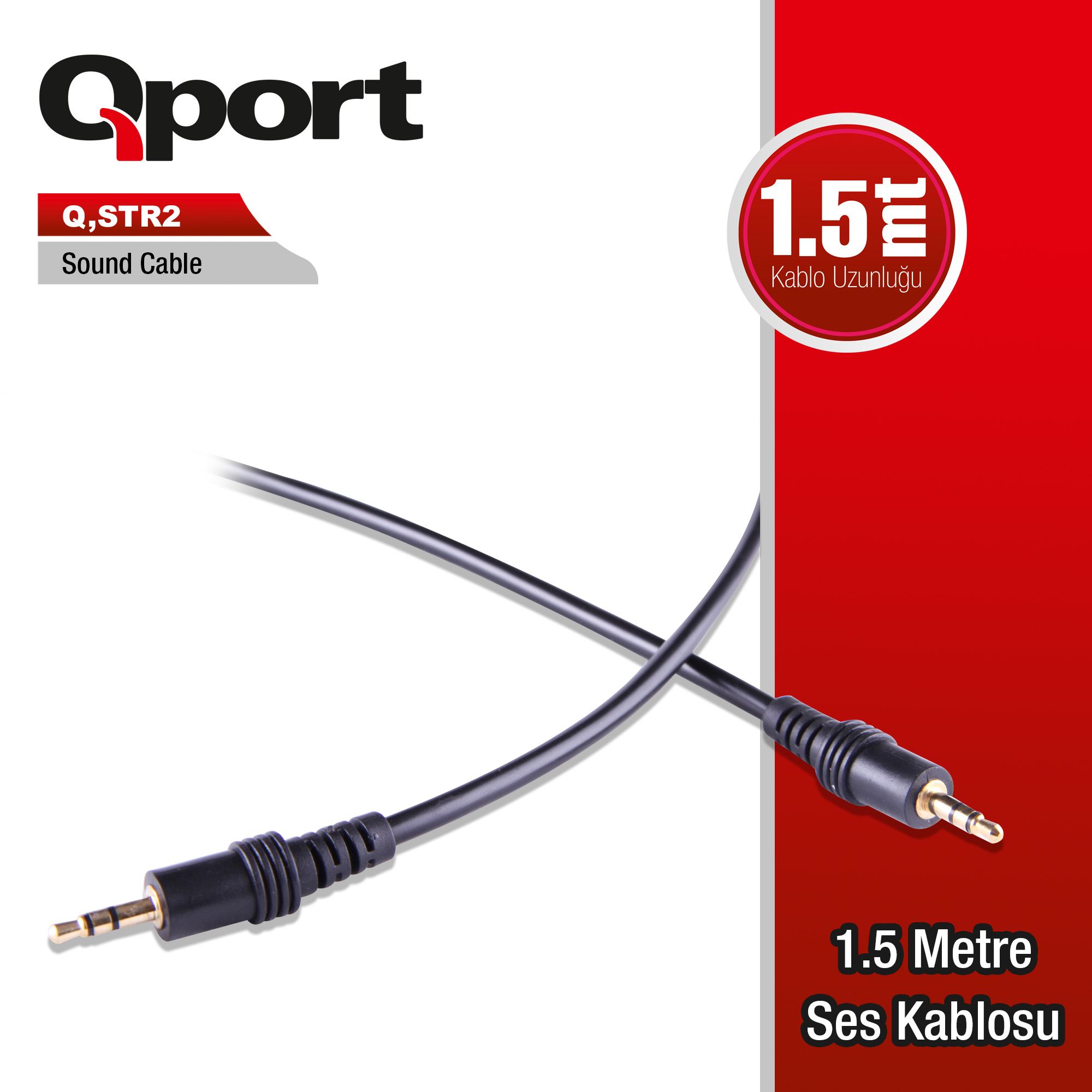 Q-STR2 QPORT Q-STR2 3.5mm STEREO ERKEK 1.5METRE SES KABLOSU