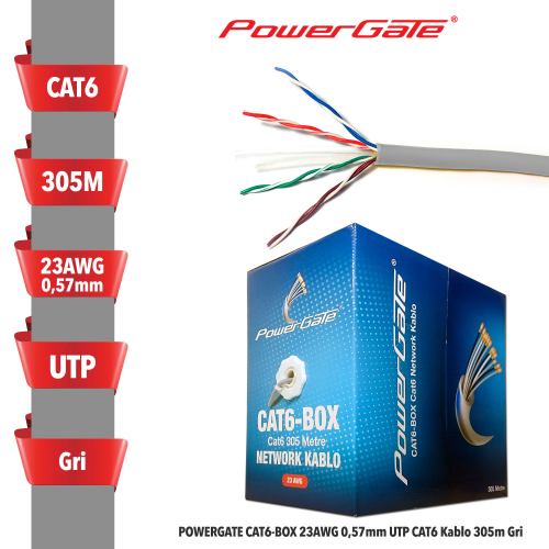 CAT6-BOX-GY CAT6 305M 23AWG KABLO GRI