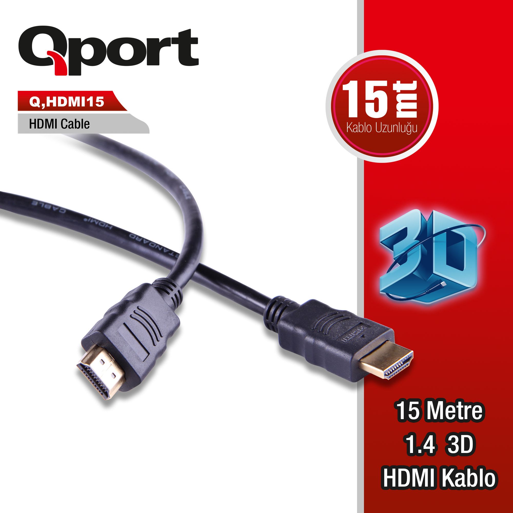 Q-HDMI15 QPORT Q-HDMI15 to HDMI15 1.4 3D 15 METRE ALTIN UÇLU KABLO