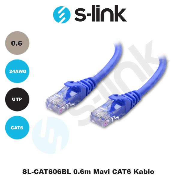 SL-CAT606-M SL-CAT606BL 0.6m Mavi CAT6 Kablosu