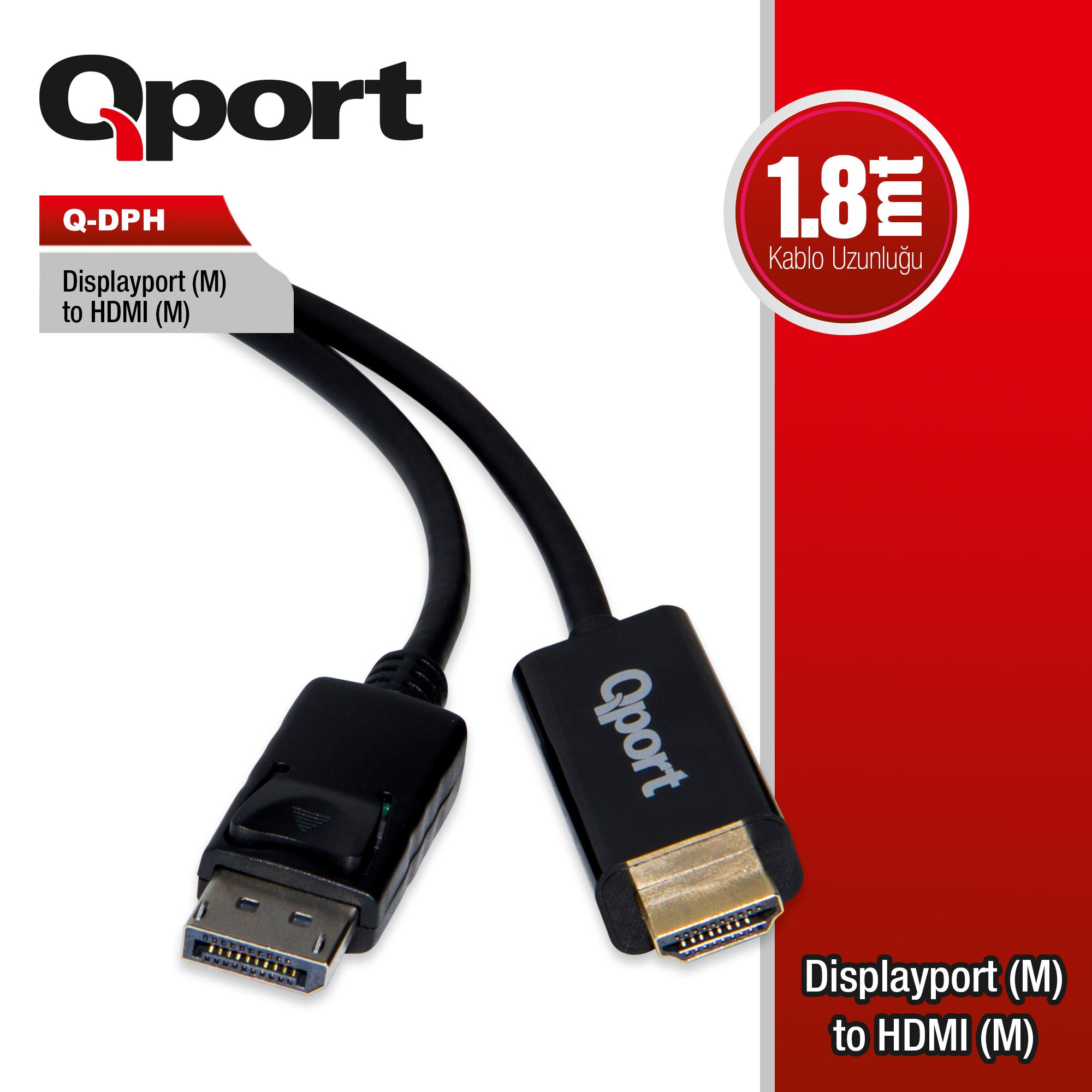 Q-DPH Q-DPH DISPLAY PORT (M) TO HDMI (F) 1.8 MT KABLO ÇEVİRİCİ DÖNÜŞTÜRÜCÜ