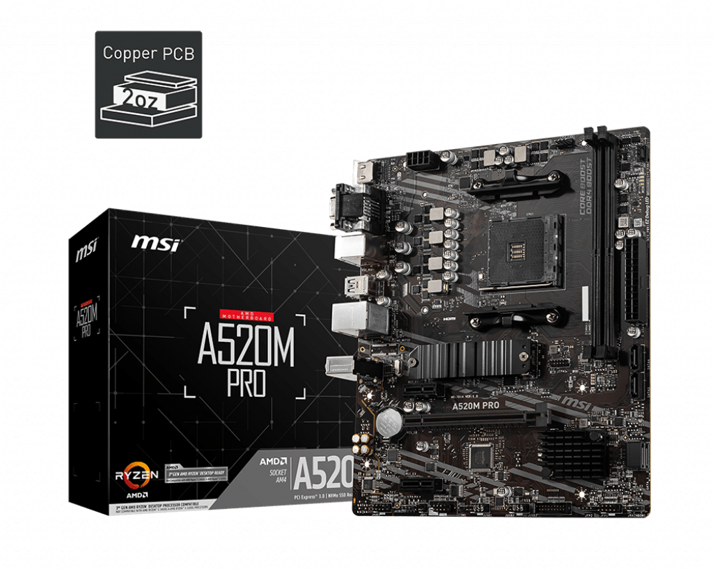 A520MPRO AM4 DDR4 (2xDIMM-64GB) 4600Mhz VGA/HDMI/DP mATX