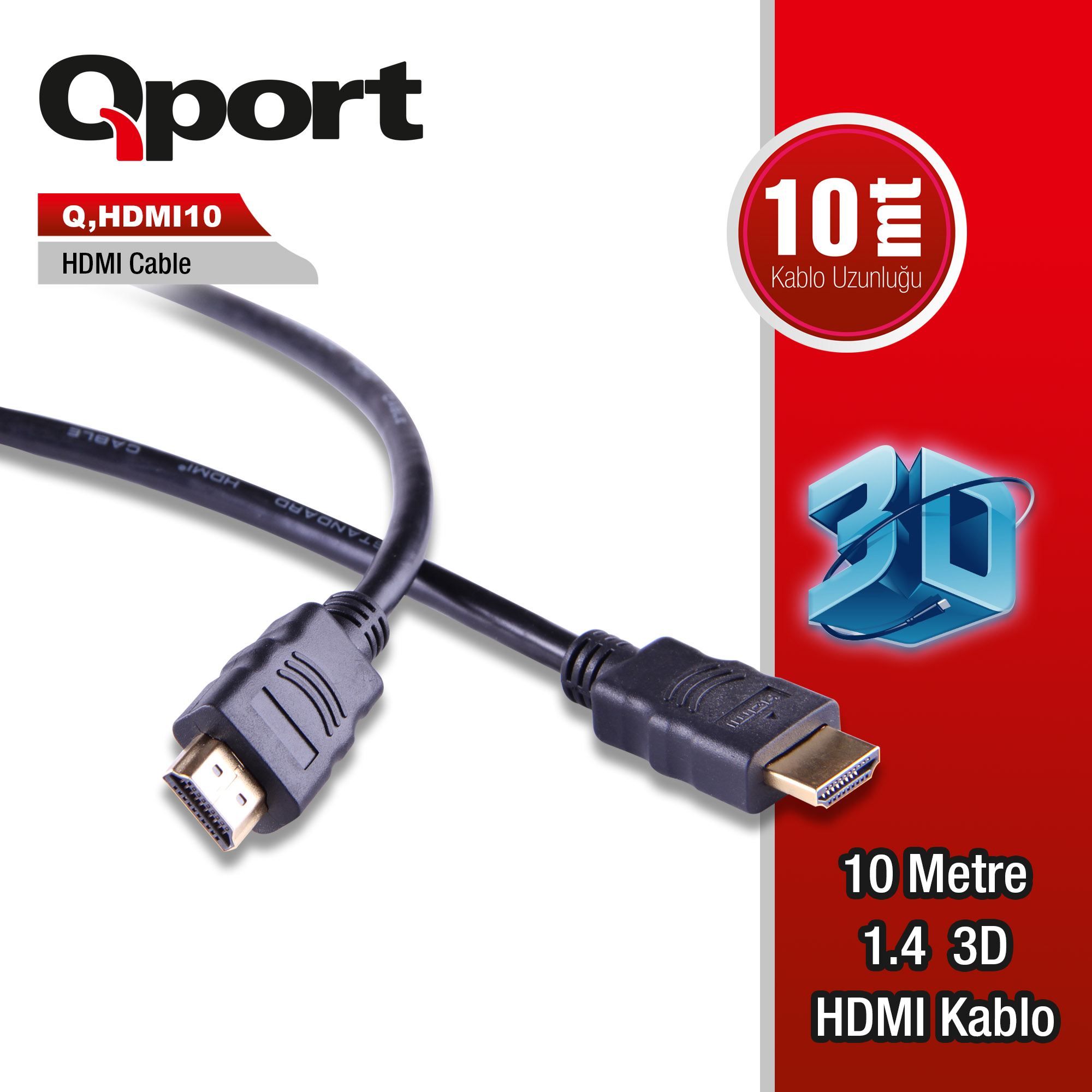 Q-HDMI10 QPORT Q-HDMI10 to HDMI10 1.4 3D 10 METRE ALTIN UÇLU KABLO