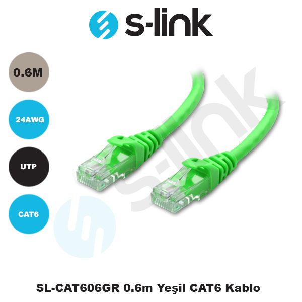 SL-CAT606-Y SL-CAT606gr 0.6m Yeşil CAT6 Kablosu